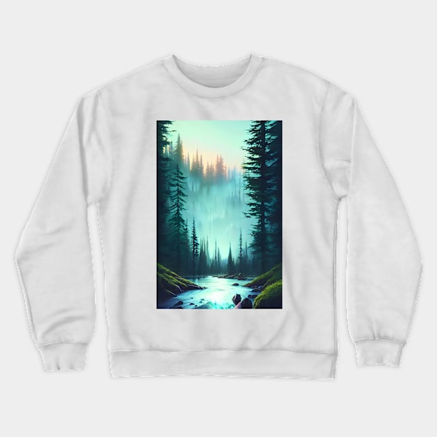 Crystal Clear Water Nature Forest Landscape Crewneck Sweatshirt by Trendy-Now